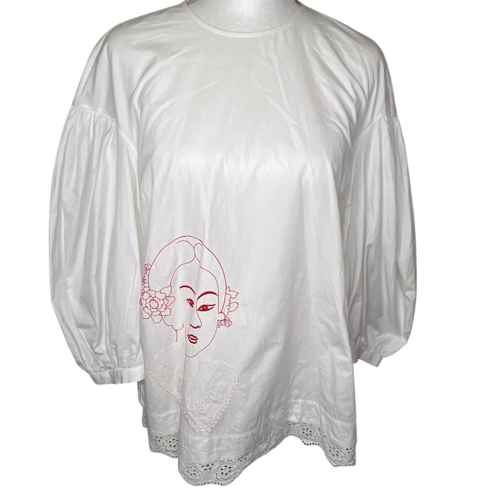 Simone Rocha White Blouse with Pink Embroidered Face
